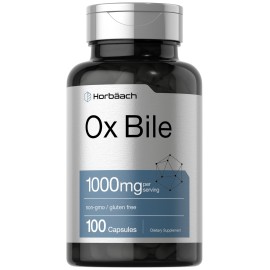 Horbach Ox Bile Supplement | 1000mg | 100 Capsules | Digestive Enzymes Supplement | Non-GMO & Gluten Free