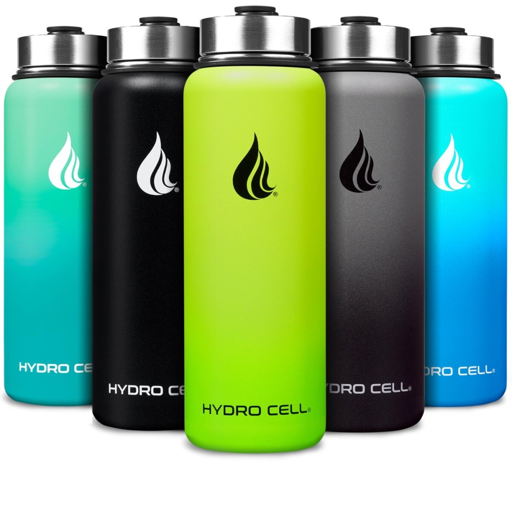 HYDRO CELL Stainless Steel Insulated Water Bottle with Straw - For Cold & Hot Drinks - Metal Vacuum Flask with Screw Cap and Modern Leakproof Sport Thermos for Adults (Neon 40oz)