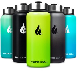 HYDRO CELL Stainless Steel Insulated Water Bottle with Straw - For Cold & Hot Drinks - Metal Vacuum Flask with Screw Cap and Modern Leakproof Sport Thermos for Adults (Neon 32oz)