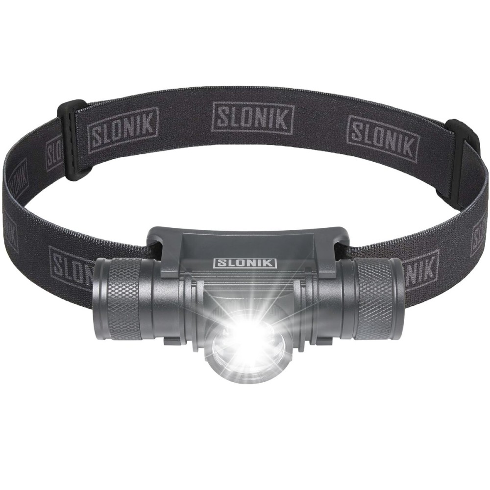 SLONIK Rechargeable Headlamp Flashlight - 500 Lumens Ultra Bright Headlight - IPX4 Waterproof Head Lamp Light for Outdoor Running, Hiking Gear, Hard Hat Helmet - Camping Accessories for Adults, Black