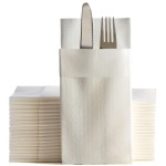 White Dinner Napkins Cloth Like with Built-in Flatware Pocket, Linen-Feel Absorbent Disposable Paper Hand Napkins for Kitchen, Bathroom, Parties, Weddings, Dinners or Events, 16x16 inches, Pack of 50