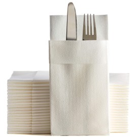 White Dinner Napkins Cloth Like with Built-in Flatware Pocket, Linen-Feel Absorbent Disposable Paper Hand Napkins for Kitchen, Bathroom, Parties, Weddings, Dinners or Events, 16x16 inches, Pack of 50