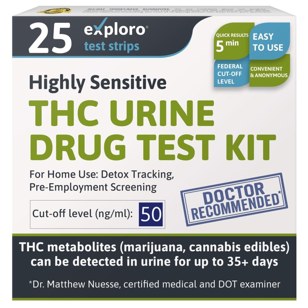 Exploro Highly Sensitive at Home Marijuana Drug Test Kit, THC Drug Test Kit Marijuana/Weed, THC Drug Test Urine, Easy Home Drug Test Marijuana/THC Substance Abuse, 25 THC Test Strips/Sticks, 50 ng/ml