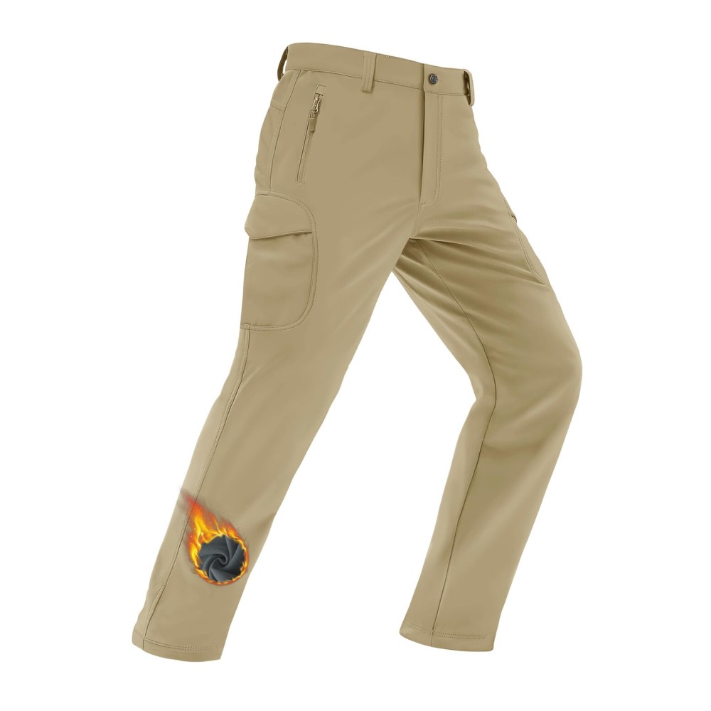 MAGCOMSEN Mens Snow Pants Waterproof Insulated for Cold Weather Snowboard Pants for Men Fleece Lined Ski Tactical Khaki, 36