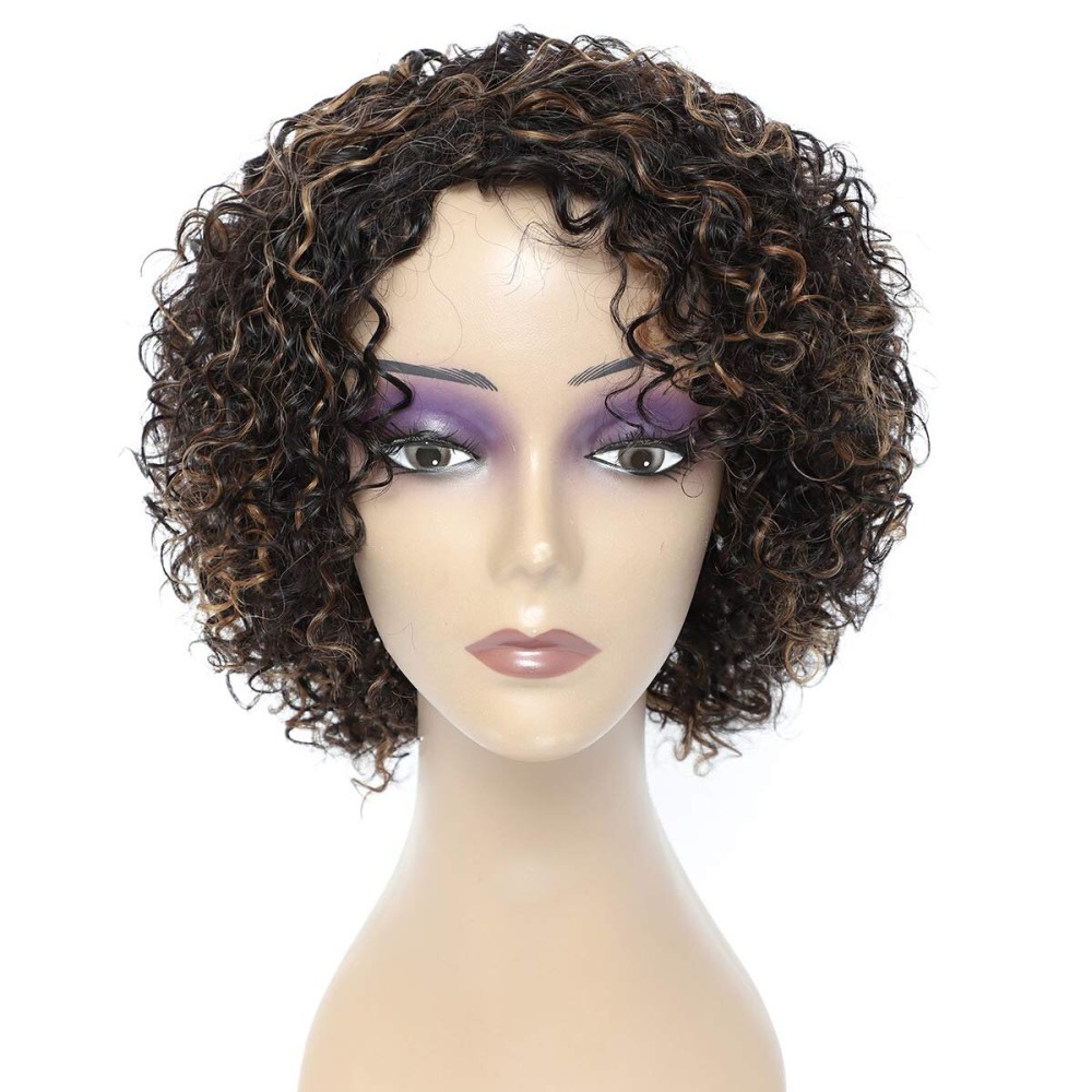 HUA Human Hair Wigs for Black Women, 8 Inch Short Curly, Brazilian Hair, Kinky Curl, 1B/30
