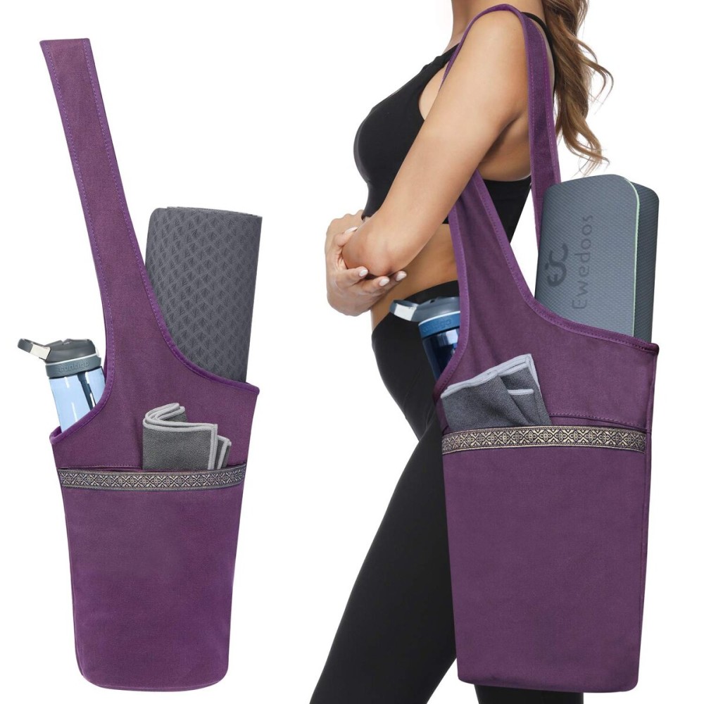 Ewedoos Yoga Mat Bag with Large Size Pocket and Zipper Pocket, Fit Most Size Mats (Purple)