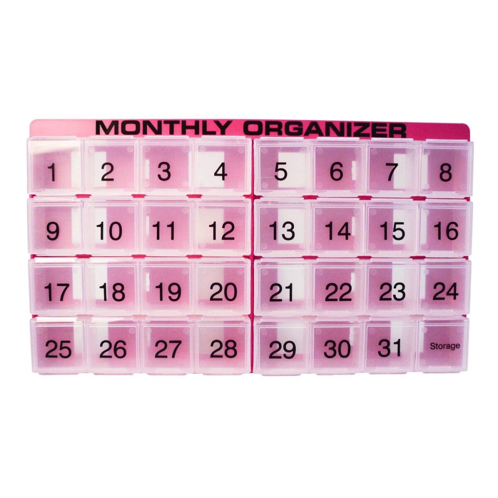 31 Day Pill Organizer | 1 per Day, 4 Week, 31 Compartments + Storage Monthly Pill Organizer | Includes Tray and 8 Removable compartments
