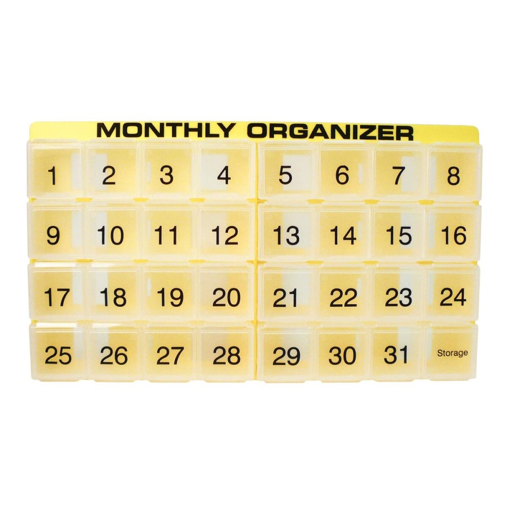 31 compartments, 1 per Day, 4 Week Monthly Pill Organizer by Promed. Includes Tray and 8 Removable compartments. (Yellow)