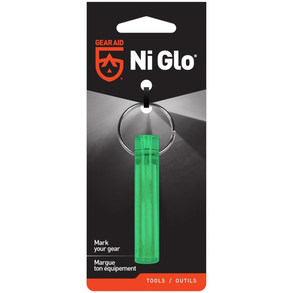 GEAR AID Ni Glo 2 UV Rechargeable Glowing Keychain - Multi-Purpose Glow-in-the-Dark Accessory for Camping, Scuba Diving, Night Fishing, Hiking, Emergency Kits, and Everyday Use, Green, 1 Pack