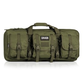 Savior Equipment American Classic Tactical Double Short Gun Case Pistol Bag, Spacious Front Pockets, Padded Shoulder Strap Included, 32 Inch Olive Drab Green
