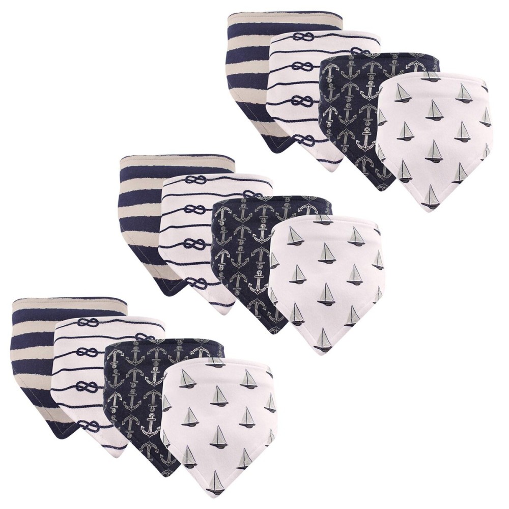 Hudson Baby Unisex Baby Cotton Bandana Bibs, Sailboat 12-Pack, One Size