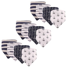 Hudson Baby Unisex Baby Cotton Bandana Bibs, Sailboat 12-Pack, One Size