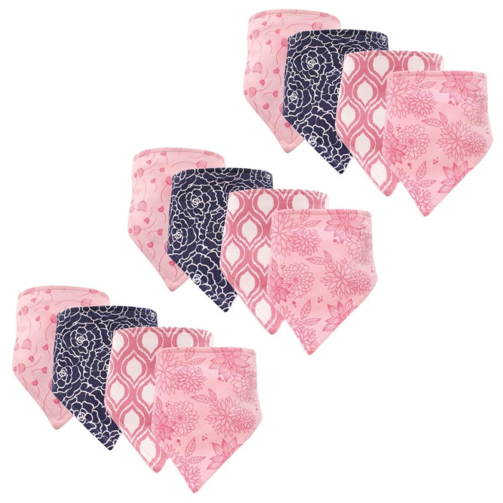 Hudson Baby Unisex Baby Cotton Bandana Bibs, Modern Floral 12-Pack, One Size