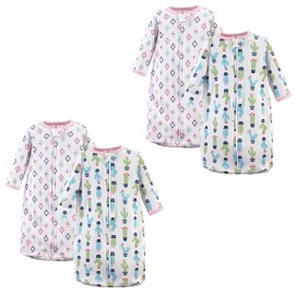 Hudson Baby Unisex Baby Cotton Long-Sleeve Wearable Sleeping Bag, Sack, Blanket, Cactus 4-Pack, 0-3 Months