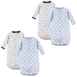 Hudson Baby Unisex Baby Cotton Long-Sleeve Wearable Sleeping Bag, Sack, Blanket, Paper Airplane 4-Pack, 0-3 Months
