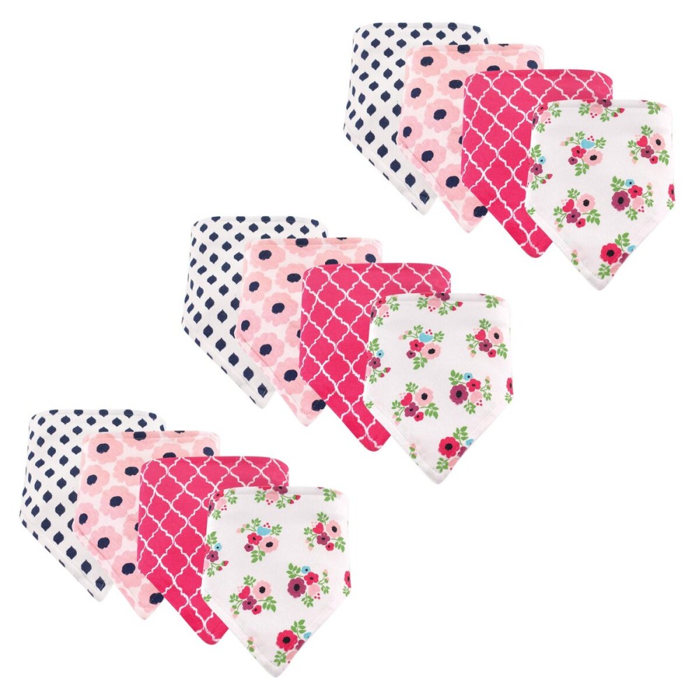 Hudson Baby Unisex Baby Cotton Bandana Bibs, Floral 12-Pack, One Size