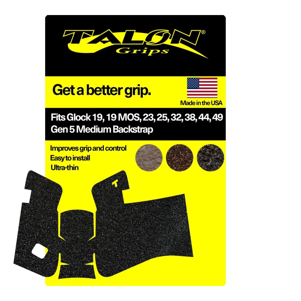TALON Grips - Adhesive Grip for 19, 19 MOS, 23, 25, 32, 38, 44, 49 - Made in The USA - Easy Installation, Superior Traction, Performs in All Conditions - Gen 5 Medium Backstrap, Granulate