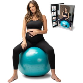 BABYGO Birthing Ball - Pregnancy Yoga Labor & Exercise Ball & Book Set Trimester Targeting, Maternity Physio, Birth & Recovery Plan Included Anti Burst Eco Friendly (Turquoise, 75cm)