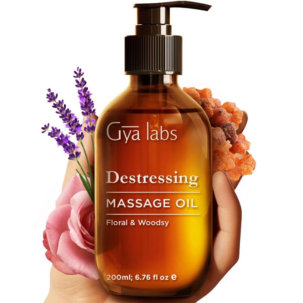 Gya Labs Destressing Massage Oil - 6.76 Fl Oz - Non-Greasy Formula for Sore Muscles, Deep Relaxation & All Skin Types - Suitable for Men & Women