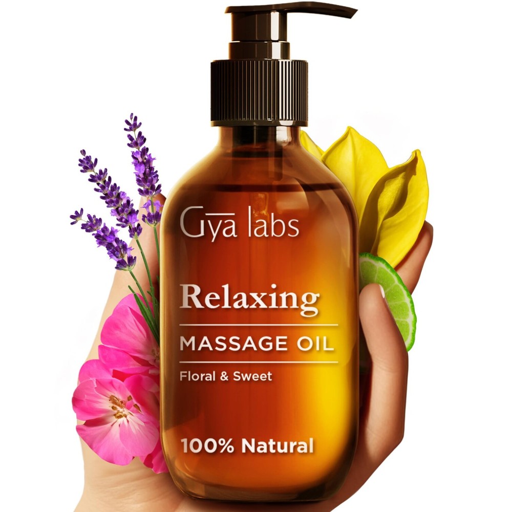 Gya Labs Relaxing Massage Oil - 6.76 Fl Oz - Non-Greasy Formula for Sore Muscles, Deep Relaxation & All Skin Types - Suitable for Men & Women