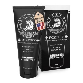 Bossman Fortify Intense Beard Conditioner for Men (Naked - Unscented) - Moisturizes, Replenishes & Protects with Natural Ingredients - Thicker Formula, Made in USA