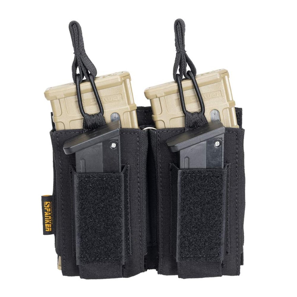 EXCELLENT ELITE SPANKER Open-Top Single/Double/Triple Molle Mag Pouch for M4 M14 M16 AK AR Elastic Rifle Magazines for Pistol Mag Pouch(Black)