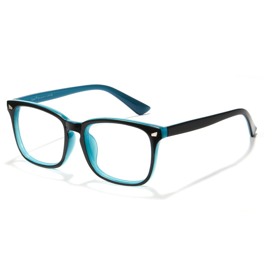 Cyxus Blue Light Glasses Men Women Reduce Eye Strain UV Blocking for Computer Screen 8082T54 Outer Black Inner Blue