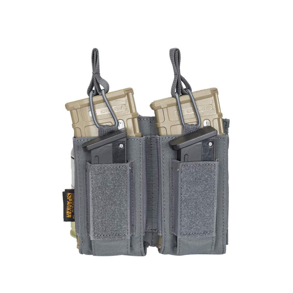 EXCELLENT ELITE SPANKER Open-Top Single/Double/Triple Molle Mag Pouch for M4 M14 M16 AK AR Elastic Rifle Magazines for Pistol Mag Pouch(Grey)