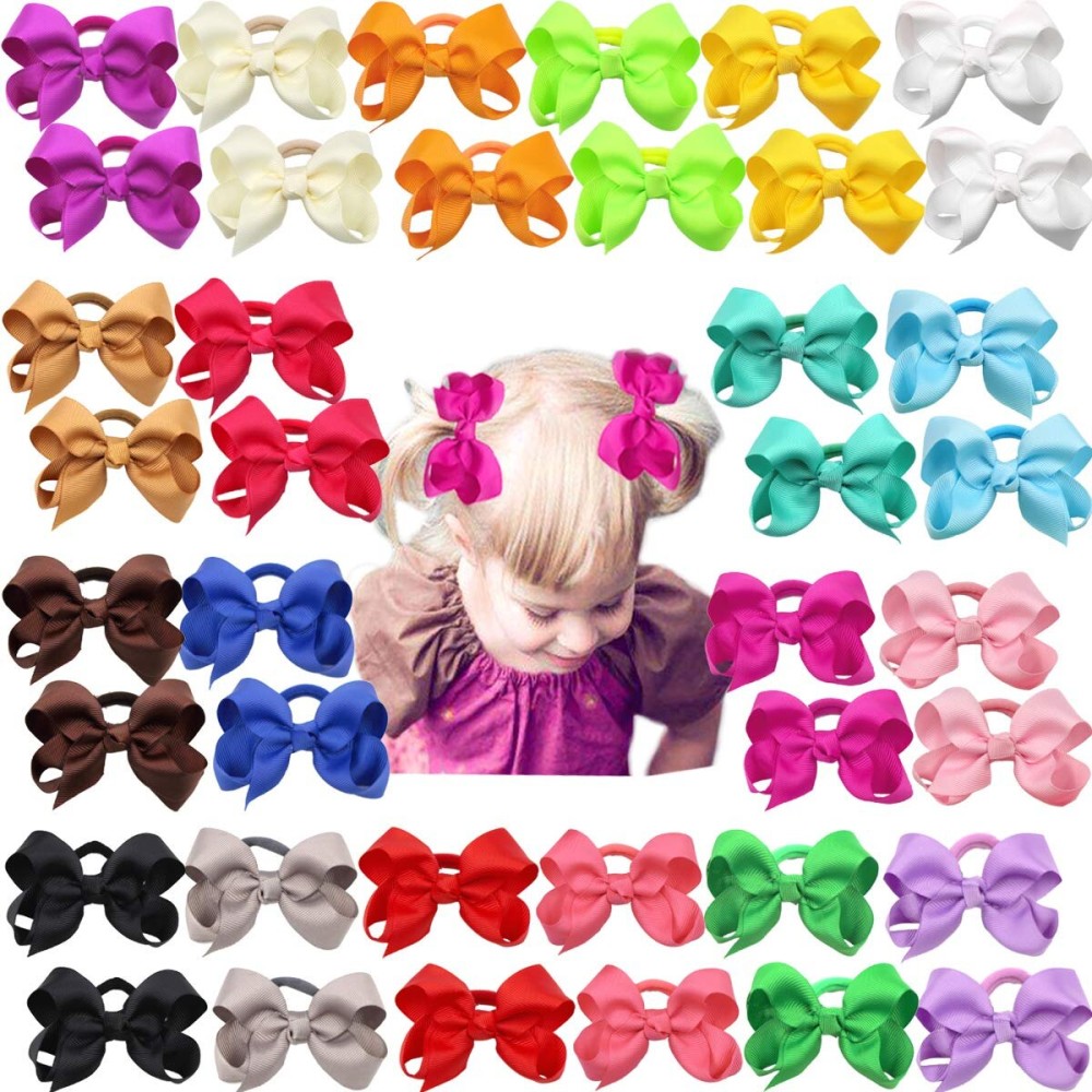 CLLOT 40Pcs Boutique Hair Bows Elastic Ties Kids Children Rubber Bands Ponytail Holders Hair Bands For Baby Girls Teens Toddlers in Pairs