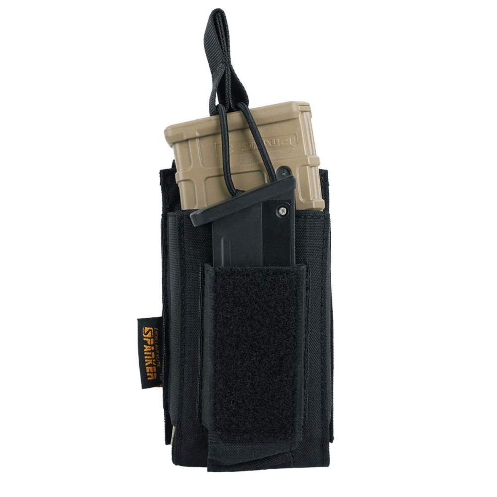 EXCELLENT ELITE SPANKER Open-Top Single/Double/Triple Molle Mag Pouch for M4 M14 M16 AK AR Elastic Rifle Magazines for Pistol Mag Pouch(Black)
