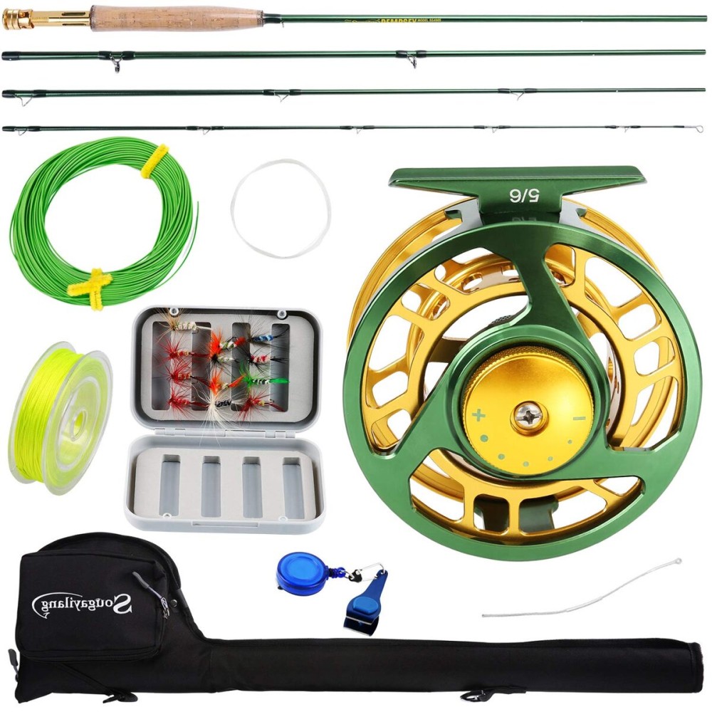 Sougayilang Fly Fishing Rod Reel Combos with Lightweight Portable Rod and Reel,Fly Fishing Complete Starter Package(Green)