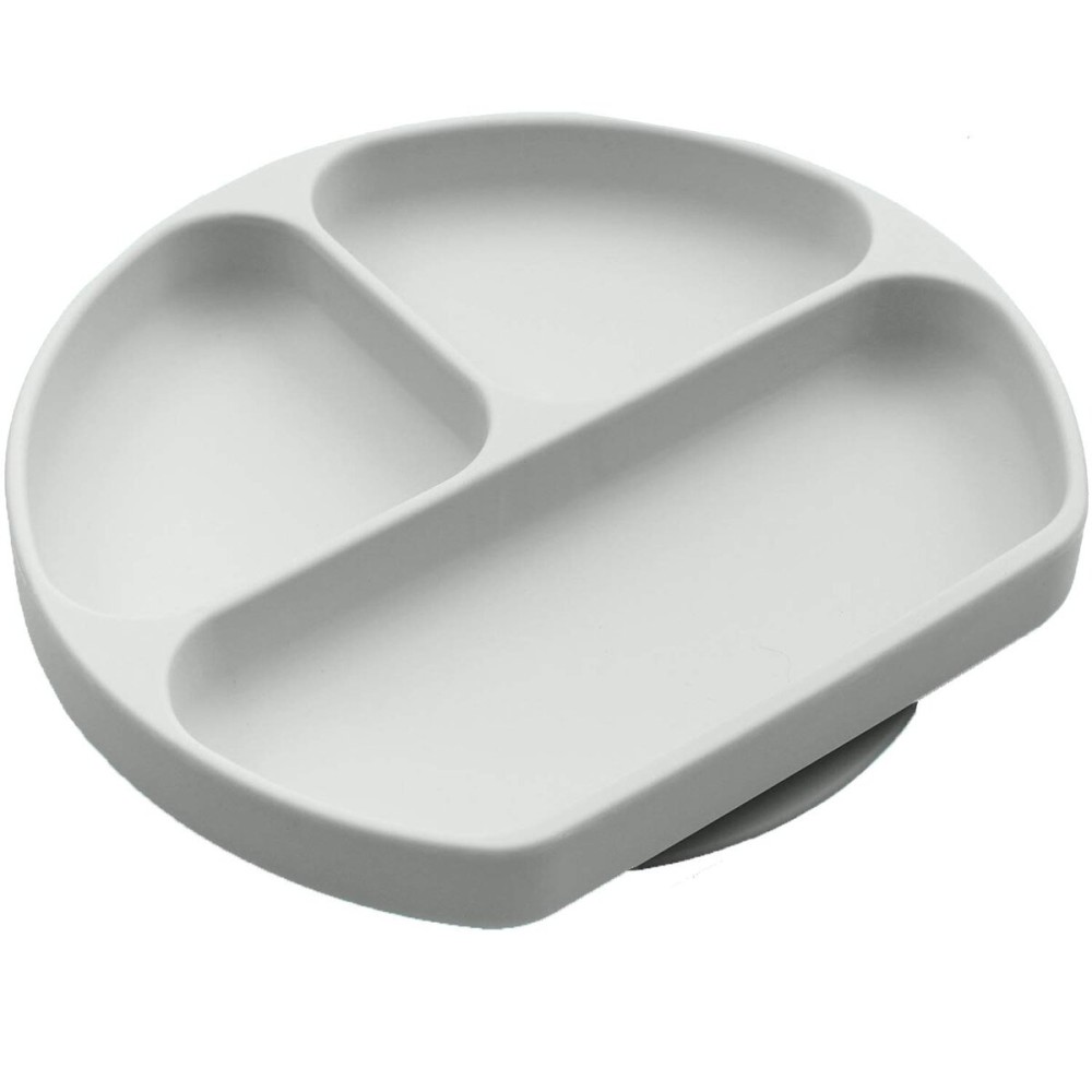 Silikong Suction Plate for Toddlers | BPA Free, 100% Food-Grade Silicone | Microwave, Dishwasher and Oven Safe | Stay Put Divided Baby Feeding Plates (1, Grey)