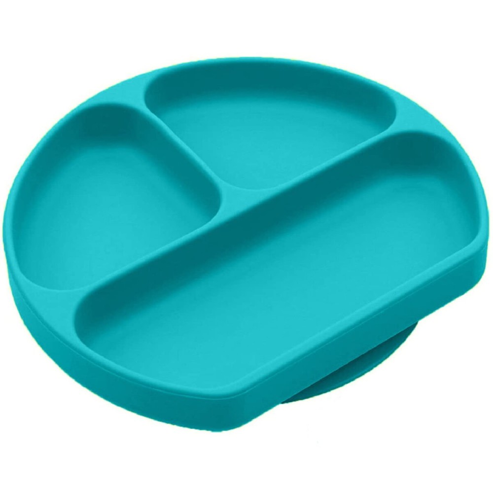 Silikong Suction Plate for Toddlers | BPA Free, 100% Food-Grade Silicone | Microwave, Dishwasher and Oven Safe | Stay Put Divided Baby Feeding Plates (1, Turquoise)