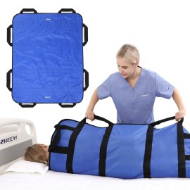 ZHEEYI Multipurpose 48 x 40 Positioning Bed Pad with Reinforced Handles - Reusable & Washable Transfer Sheet for Turning, Lifting & Repositioning - Double-Sided Nylon Fabric, Blue