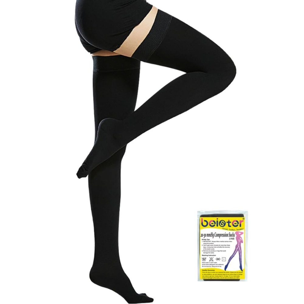 Beister 20-30 mmHg Compression Stocks Women & Men Thigh High Closed Toe Sockings for Varicose Veins, Edema, Flight