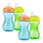 Nuby 4 Piece No Spill Easy Grip Trainer Cup 10 oz (light Blue/light Green)