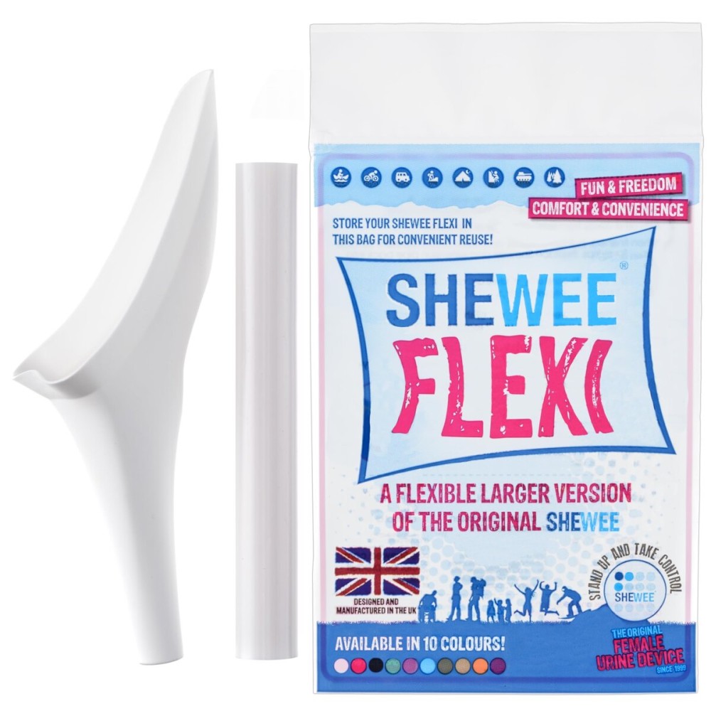 SHEWEE Flexi - The Original Female Urinal - Made in The UK - Reusable, Flexible & Portable Urination Device. Festival, Camping, Car, Hiking Essentials for Women. Stand to Pee Funnel - White