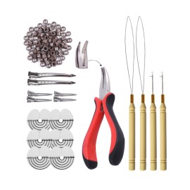 200pcs Micro Silicone Rings Hair Extensions Kit I-tip Hair Pliers Micro Pulling Hook Needle Loop Threader and Micro Silicone Links (Brown)
