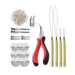200pcs Micro Silicone Rings Hair Extensions Kit I-tip Hair Pliers Micro Pulling Hook Needle Loop Threader and Micro Silicone Links (Blonde)