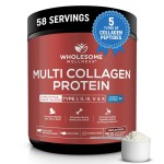 Wholesome Wellness Multi Collagen Protein Powder Hydrolyzed (Type I II III V X) Grass-Fed All-in-One Super Bone Broth + Peptides - Premium Blend of Beef, Chicken, Wild Fish, Eggshell, 58 Servings