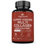 Wholesome Wellness Super-Absorb Multi Collagen Pills (Type I II III V X) Organic Herbs & Bioperine - Hair, Skin, Nails - Hydrolyzed Peptides Protein Supplement for Women & Men (90 Capsules)