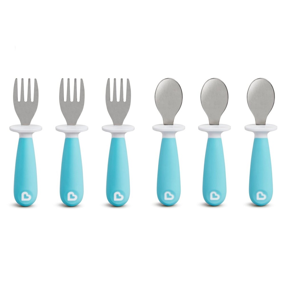 Munchkin Raise Toddler Fork and Spoon Utensil Set, Rest Keeps Tip Off Table, BPA Free, 6 Pack, Blue