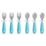 Munchkin Raise Toddler Fork and Spoon Utensil Set, Rest Keeps Tip Off Table, BPA Free, 6 Pack, Blue