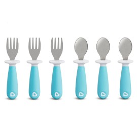Munchkin Raise Toddler Fork and Spoon Utensil Set, Rest Keeps Tip Off Table, BPA Free, 6 Pack, Blue