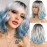 NOBLE Blue Wig with Bangs 12 Inches Short Bob Curly Wig Blue Wigs for Women Colorful Wavy Bob Wigs with Air Bangs Heat Resistant Synthetic Silver Blue Halloween Wigs for Cosplay Party