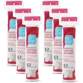 Simply Soft Premium Cotton Rounds, 100% Pure Cotton, Absorbent Cotton Pads, 100 Count (Pack of 6)