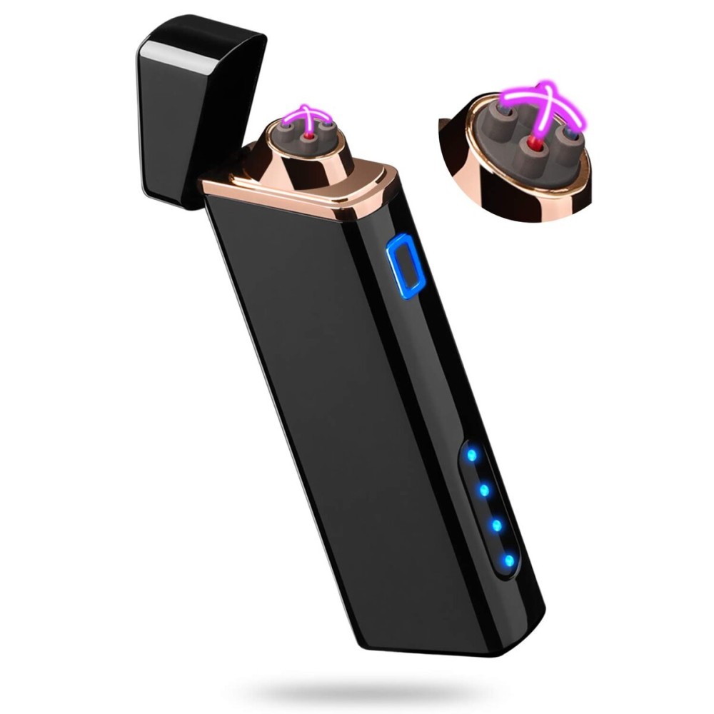 Electric Arc Lighter USB Rechargeable Windproof Flameless Plasma with Battery Indicator for Fire, Cigarette, Candle - Outdoors Indoors | Bright-Black (Upgraded).