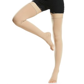 Beister 1 Pair Medical Open Toe Thigh High Compression Stockings with Silicone Band for Women & Men, Firm 20-30 mmHg Graduated Support for Varicose Veins, Edema, Flight.