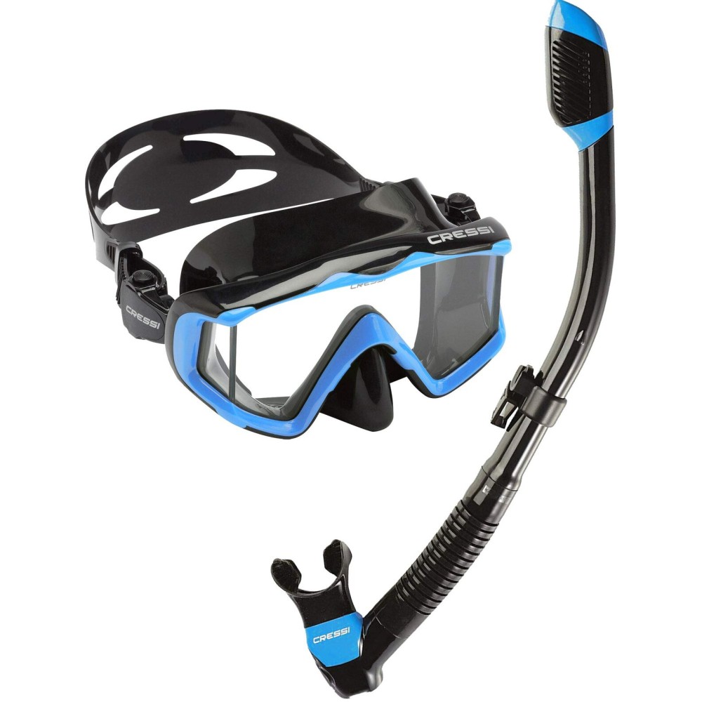 Cressi Pano 3 & Supernova Dry Mask & Snorkel Kits, Black/Blue
