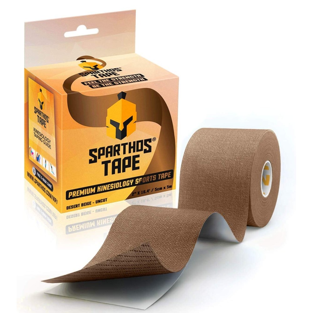 Sparthos Kinesiology Tape - Incredible Support for Athletic Sports and Recovery - Free Kinesio Taping Guide! - Rocktape Breast Waterproof Rock Boob Bra Gold Lift Tapes - Uncut (Desert Beige- Brown)